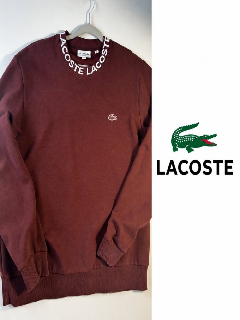 Lacoste Logo Jacquard Collar Double Face Sweatshirt -Expresso / Bordeaux -Large